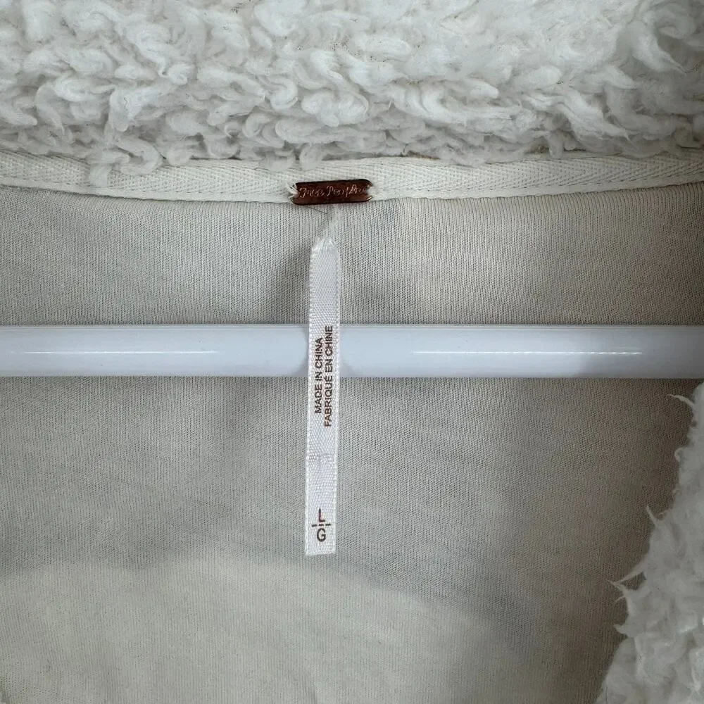 Free People Selma Cardi Colorblock Sherpa Cardigan Sweater Womens L‎ White Brown